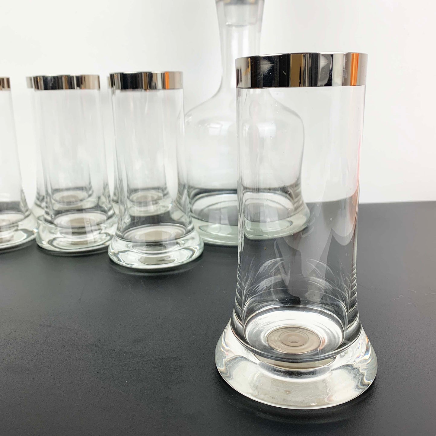 Platinum Rimmed Bell Decanter and Glass Set