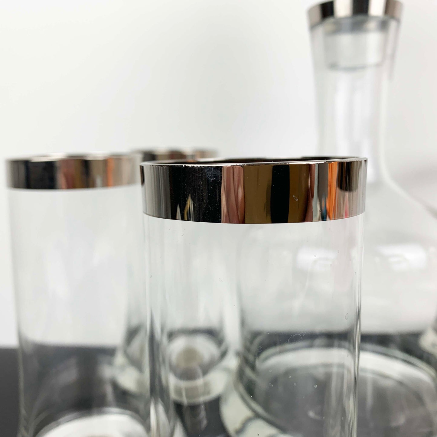 Platinum Rimmed Bell Decanter and Glass Set