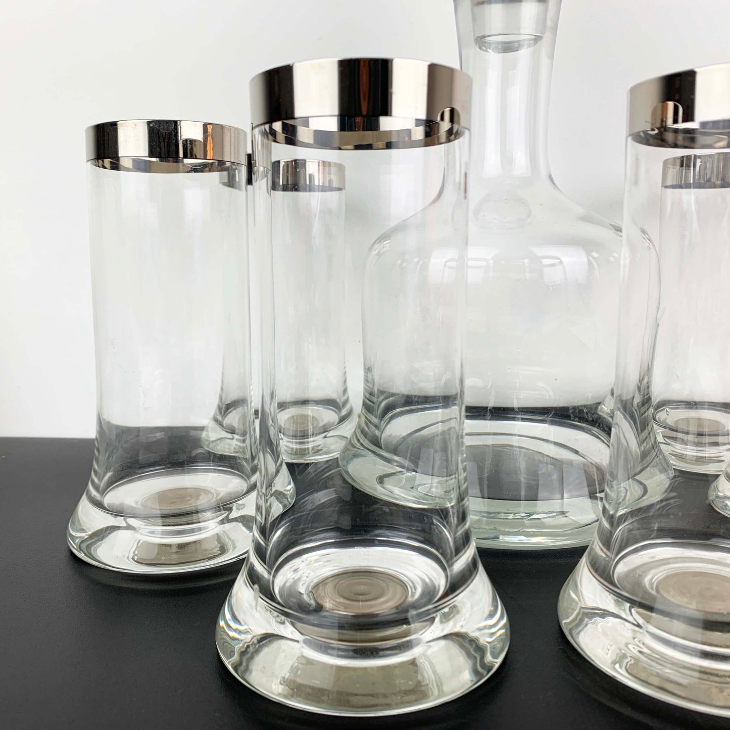 Platinum Rimmed Bell Decanter and Glass Set