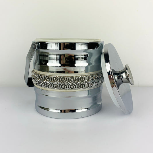 Vintage silver ice bucket with lid off
