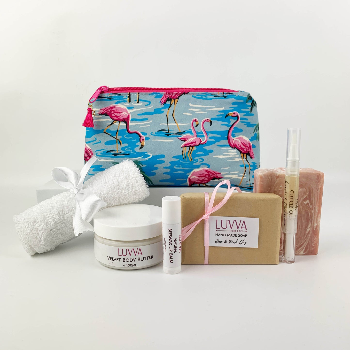 Skincare Set with Flamingo Makeup Pouch