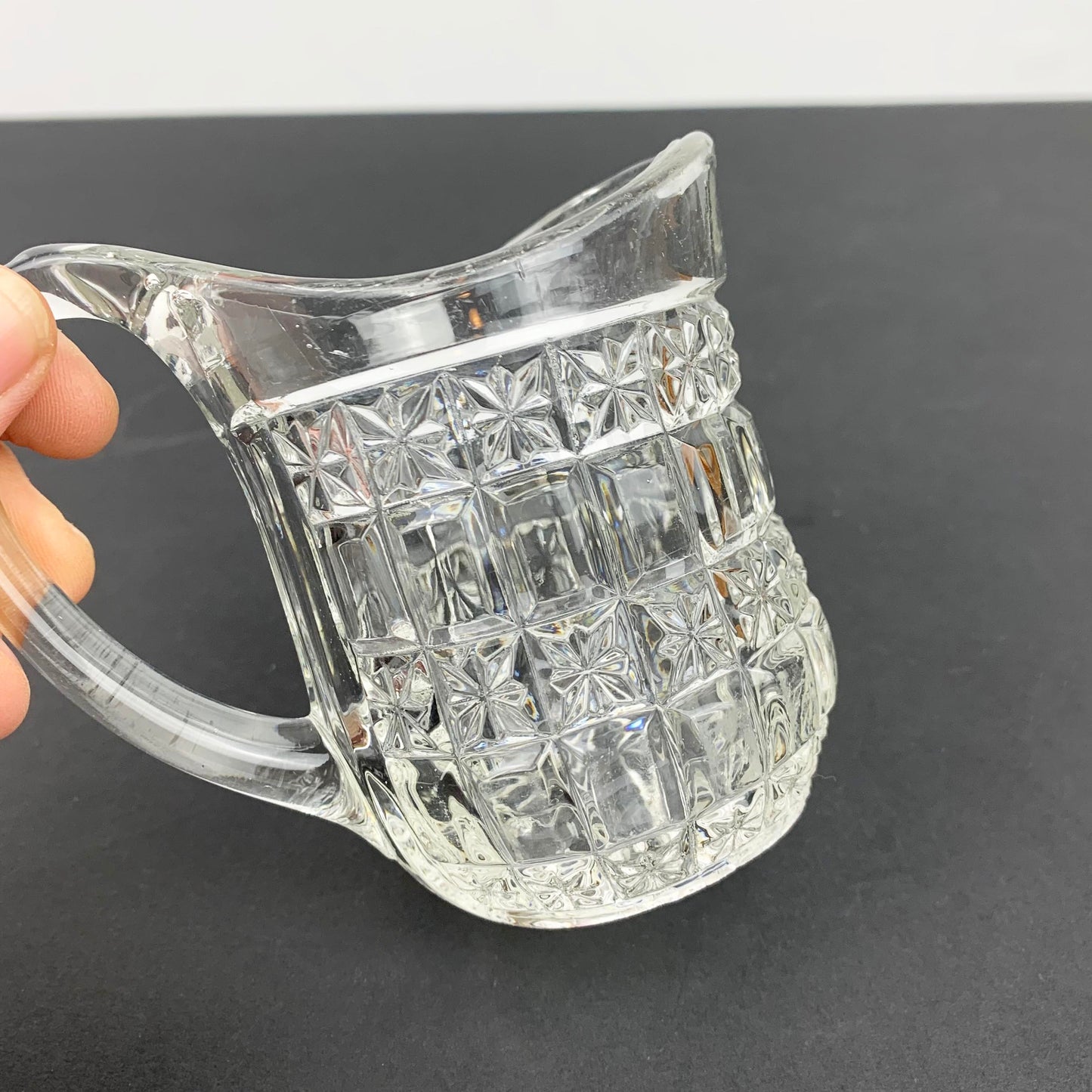 Small vintage diamond cut glass jug