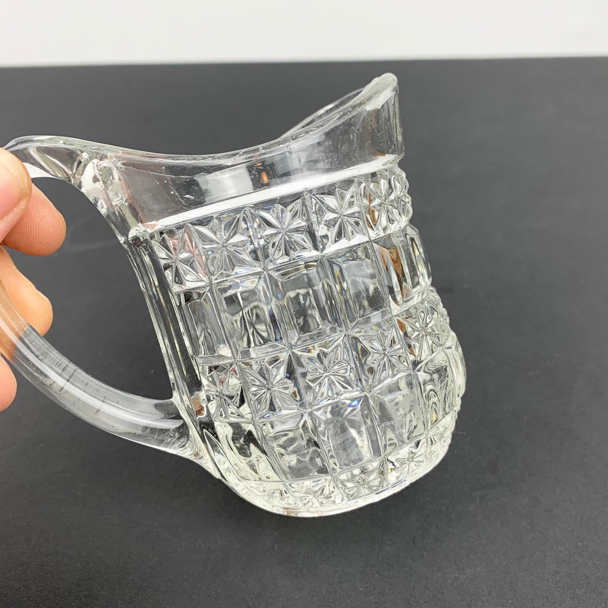 Small vintage diamond cut glass jug