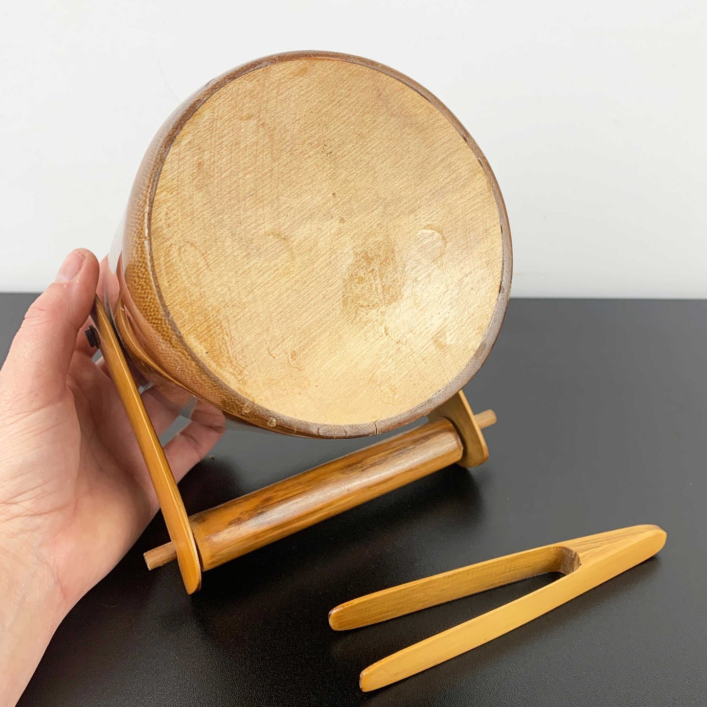 Polished Timber Ice Bucket with Tongs