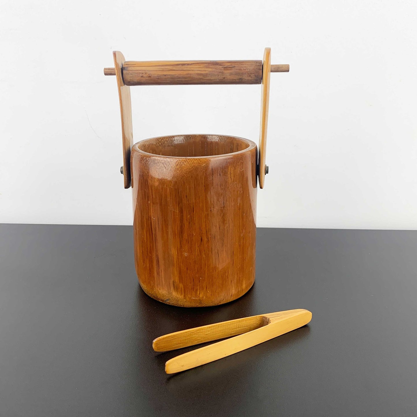 Polished Timber Ice Bucket with Tongs