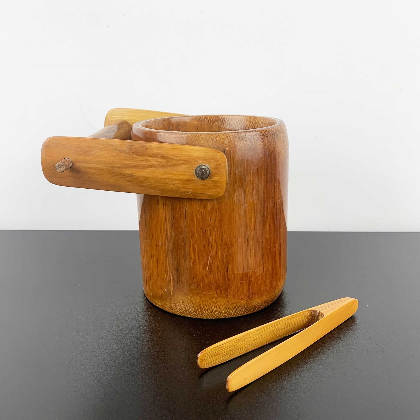Polished Timber Ice Bucket with Tongs