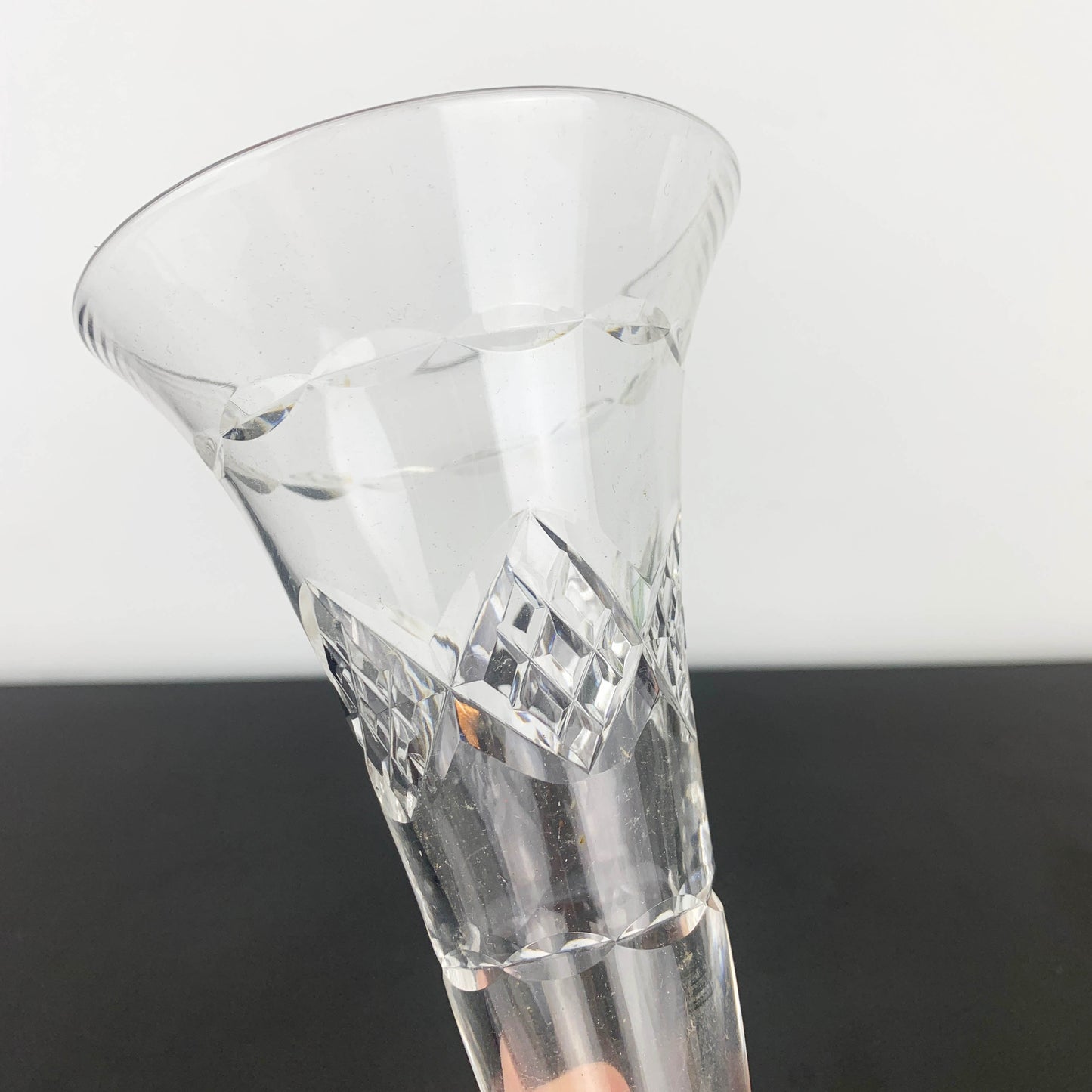 Stuart Crystal Diamond Banded Trumpet Vase