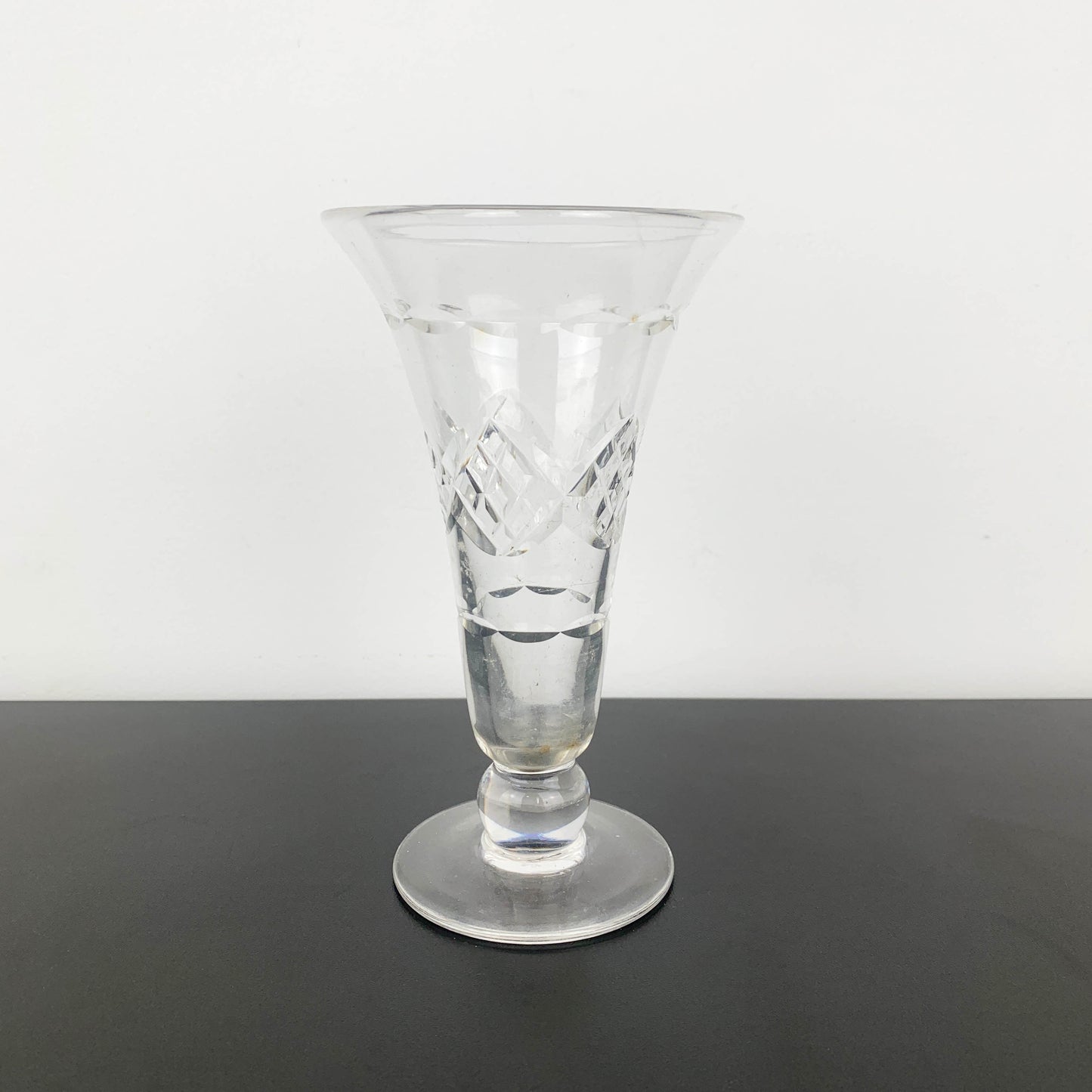 Stuart Crystal Diamond Banded Trumpet Vase