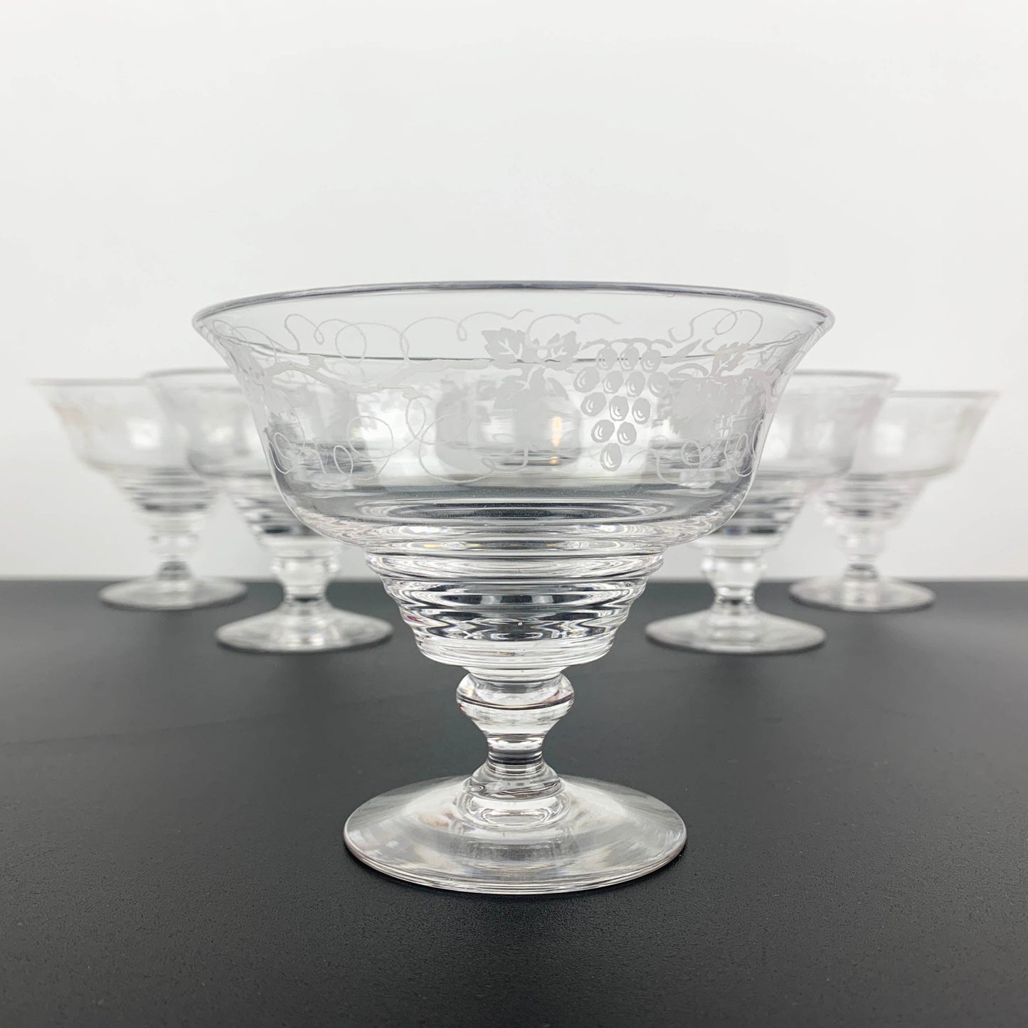 Stuart Crystal grapevine etched footed dessert bowl - Set of 6