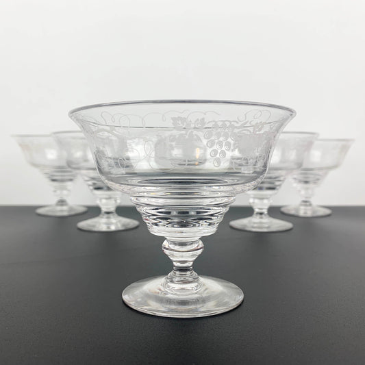 Stuart Crystal grapevine etched footed dessert bowl - Set of 6