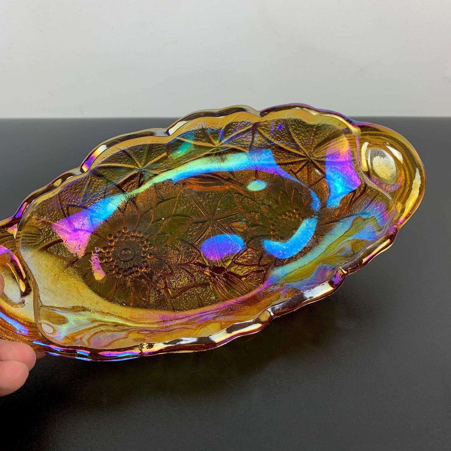 Indiana Glass Carnival Glass 'Lily Pons' Relish Dish