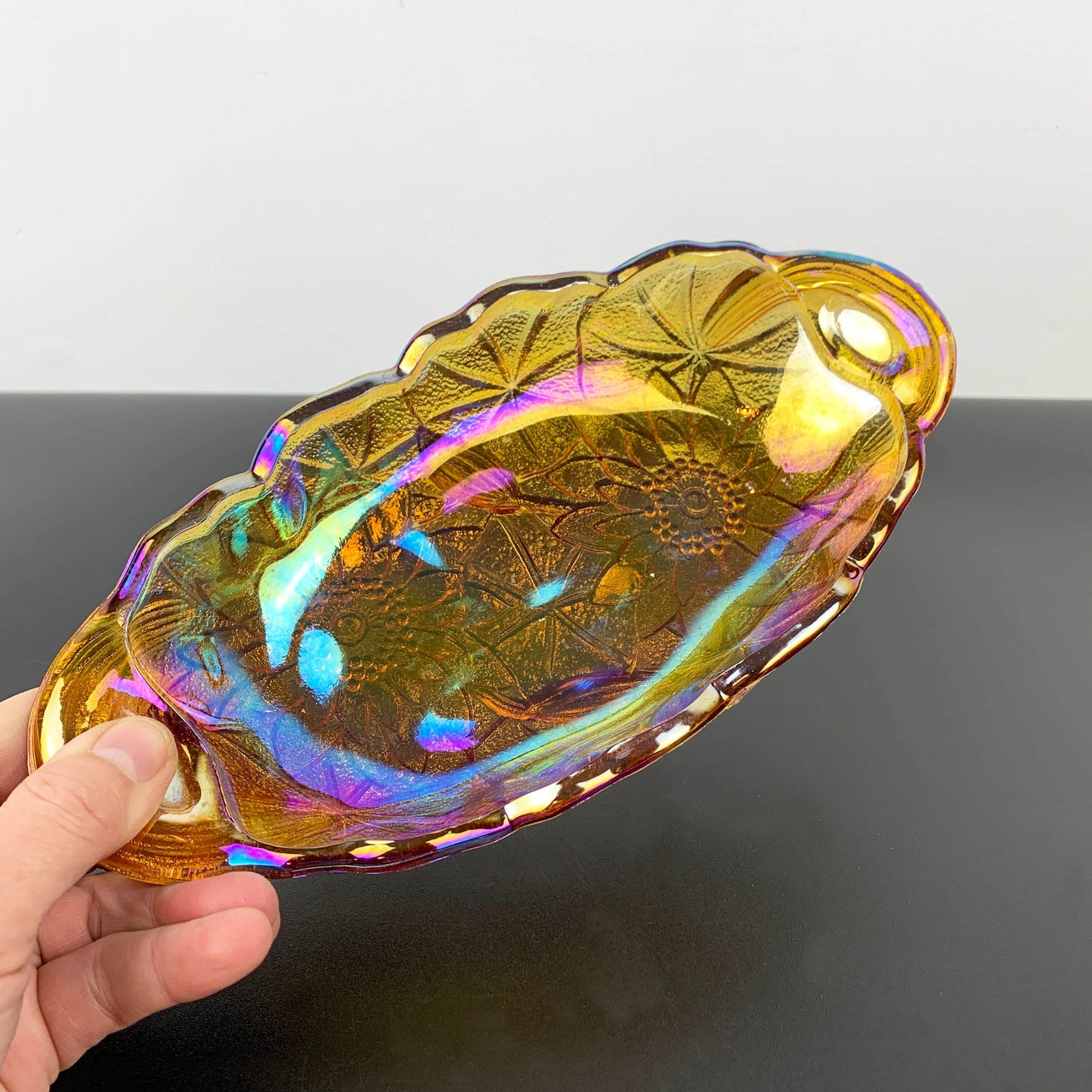 Indiana Glass Carnival Glass 'Lily Pons' Relish Dish
