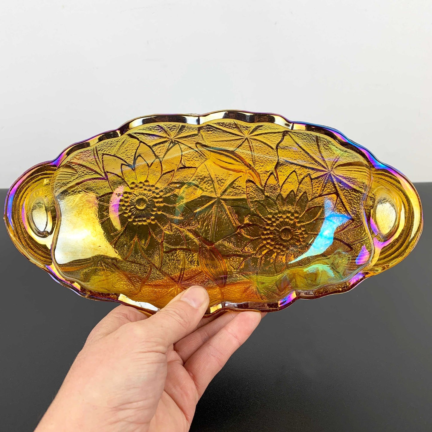 Indiana Glass Carnival Glass 'Lily Pons' Relish Dish