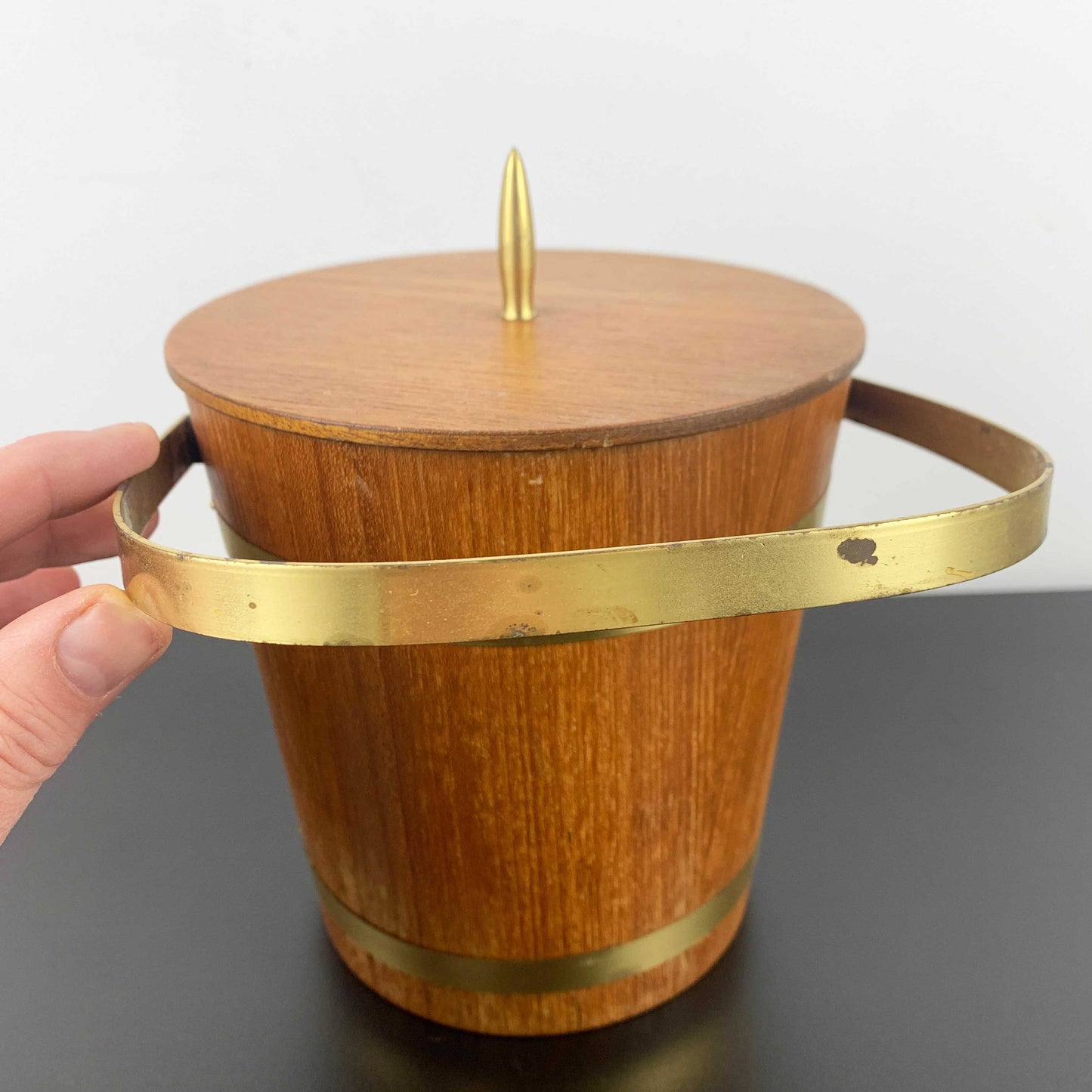 Teak Ice Bucket with Brass Banding