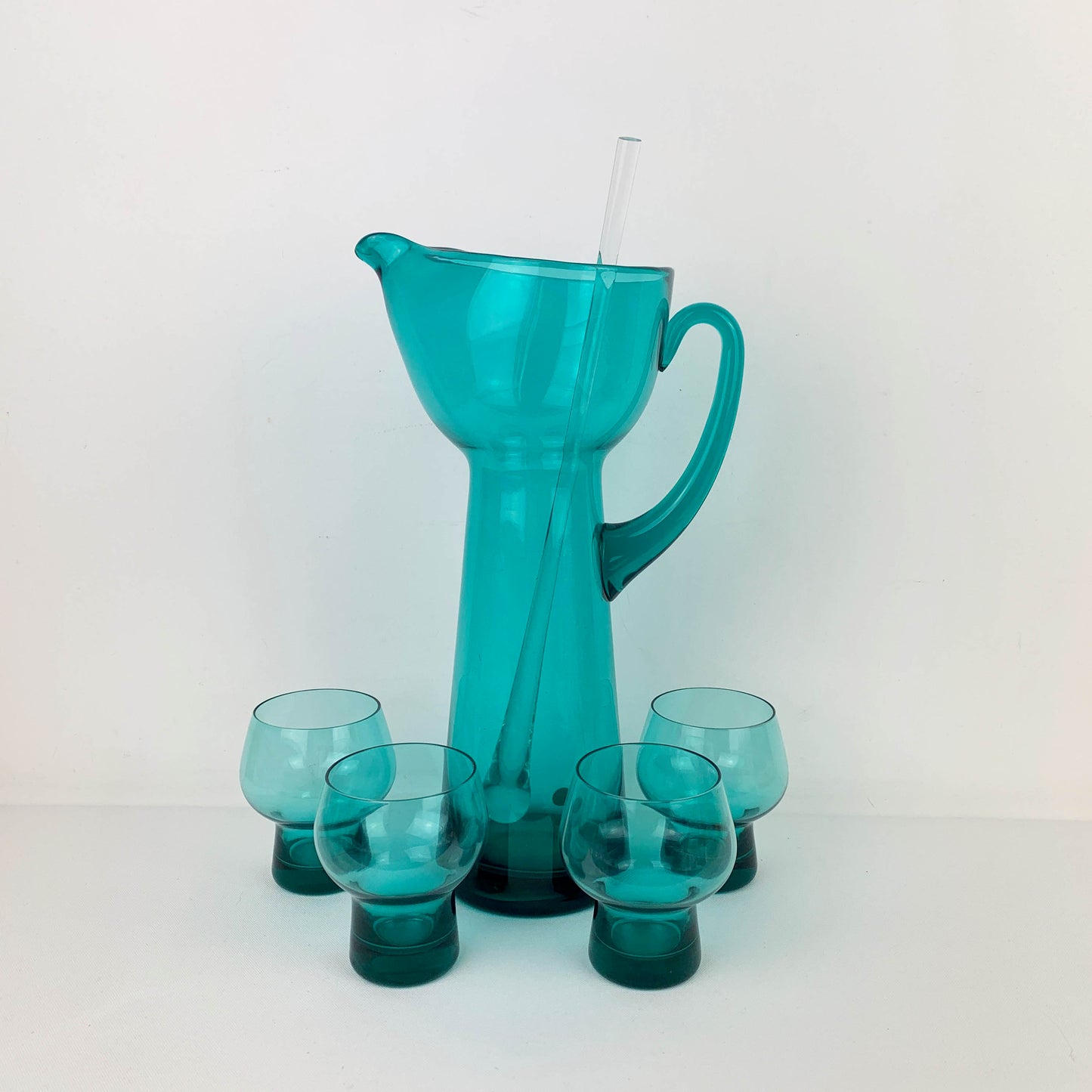 Teal Glass Cocktail Set with Stirrer