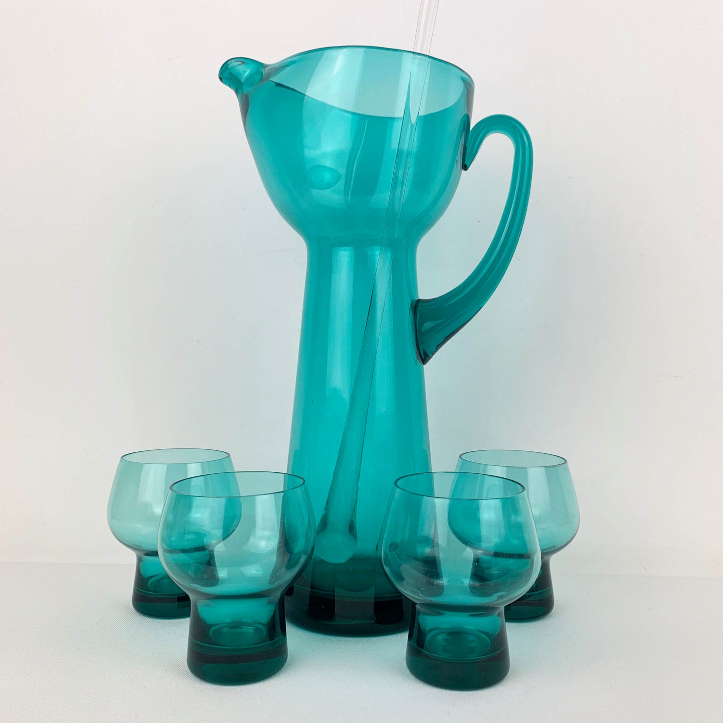 Teal Glass Cocktail Set with Stirrer