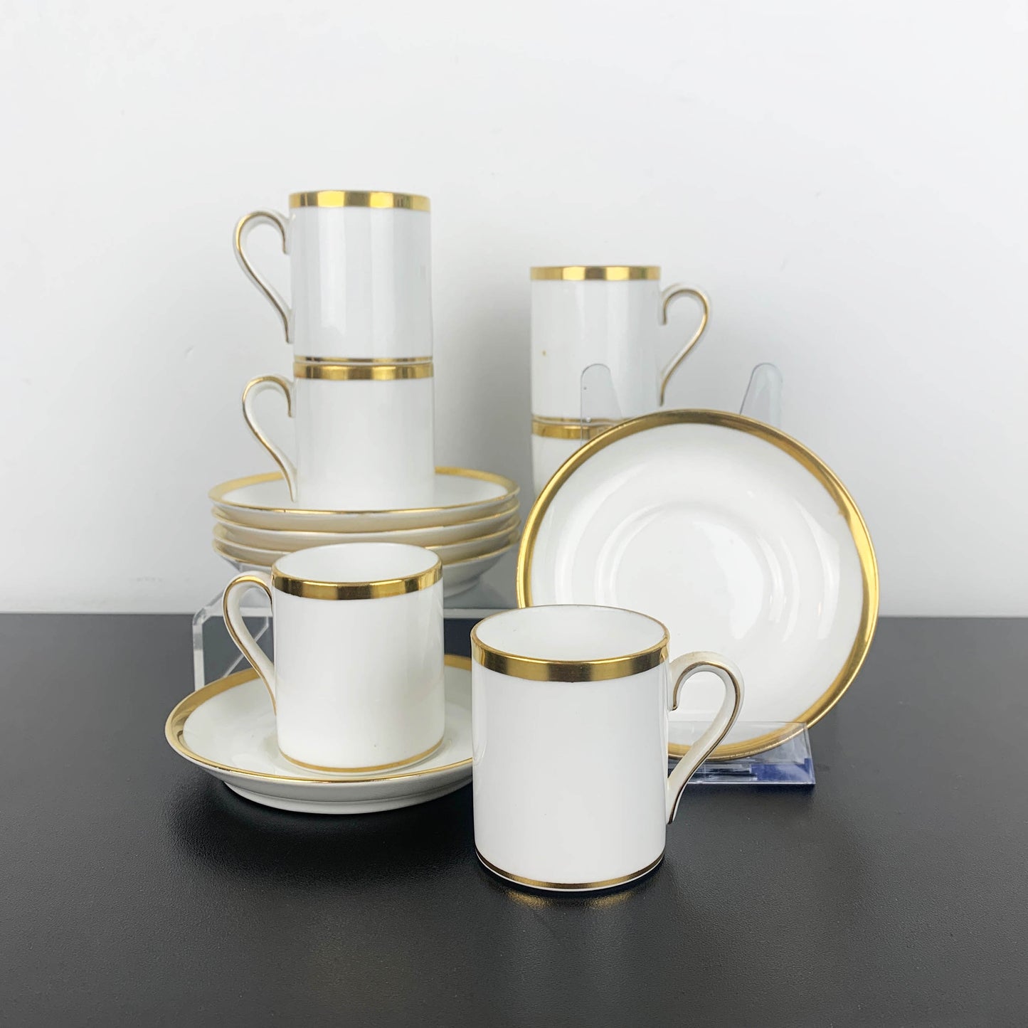 R.H. & S.L. Plant White and Gold Demitasse Duo - Set of 6