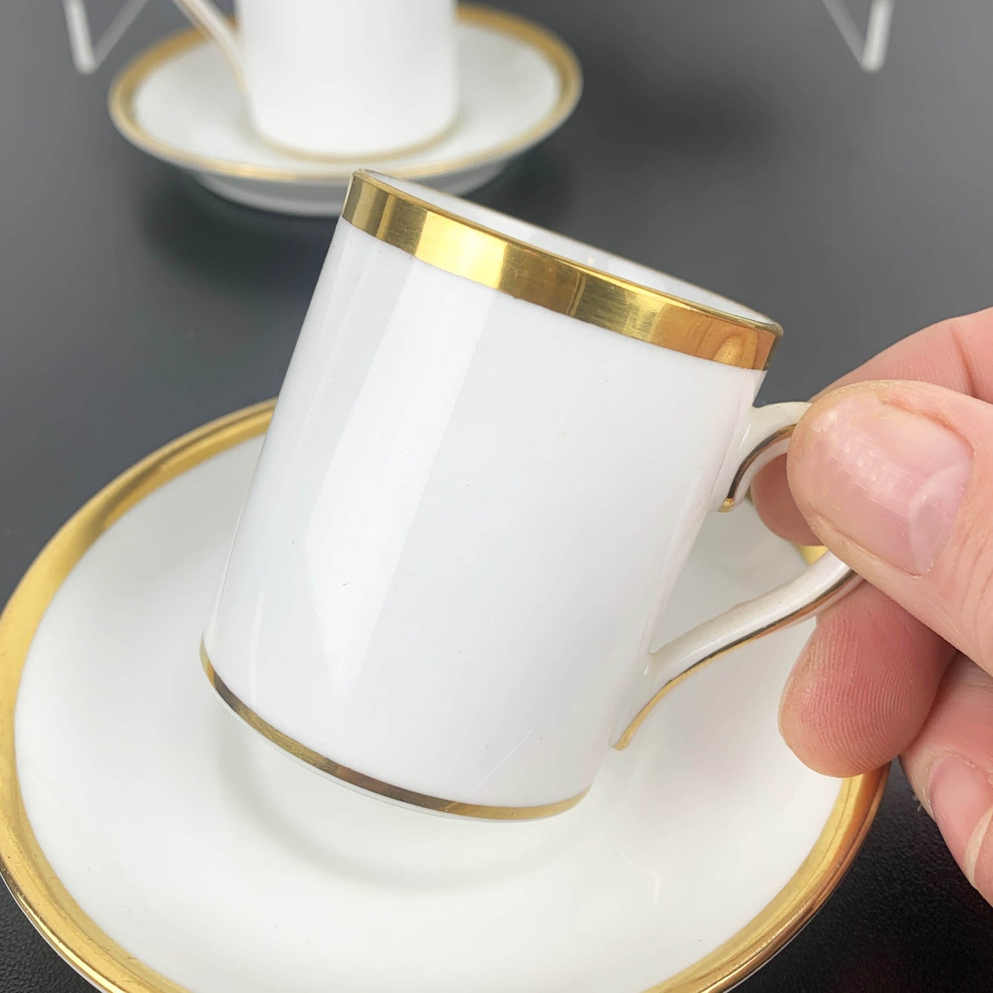R.H. & S.L. Plant White and Gold Demitasse Duo - Set of 6
