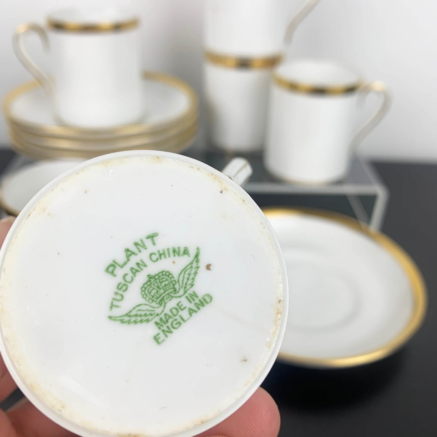R.H. & S.L. Plant White and Gold Demitasse Duo - Set of 6