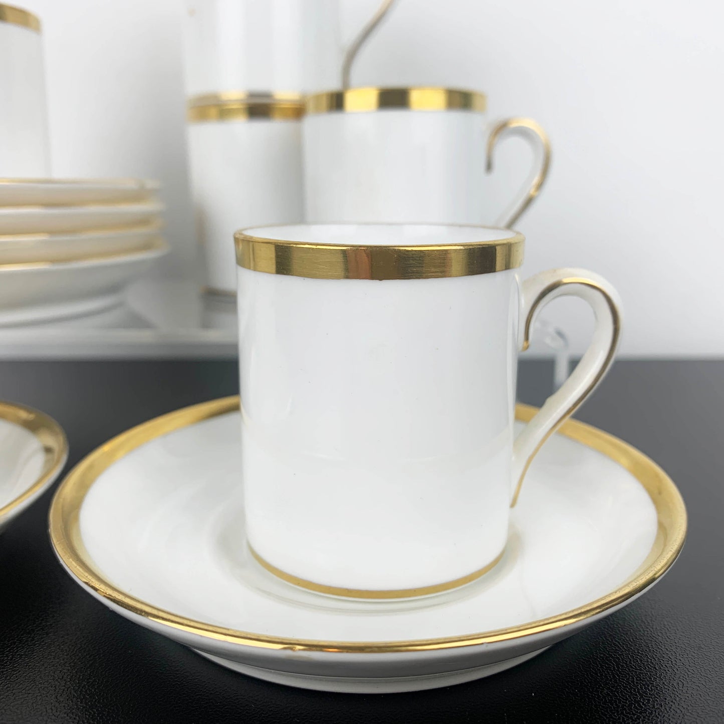 R.H. & S.L. Plant White and Gold Demitasse Duo - Set of 6