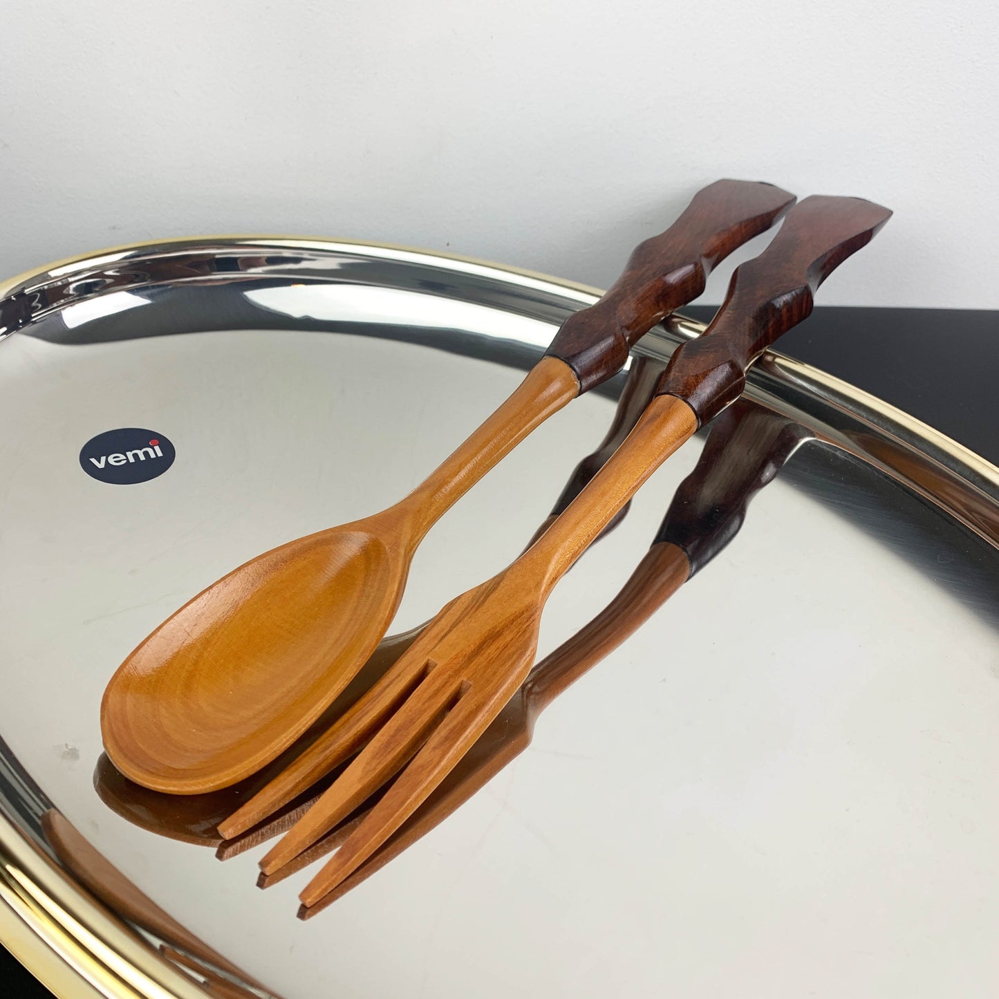 Vemi Antipasti Platter with 24k Gold Trim and Cherry Wood Utensils