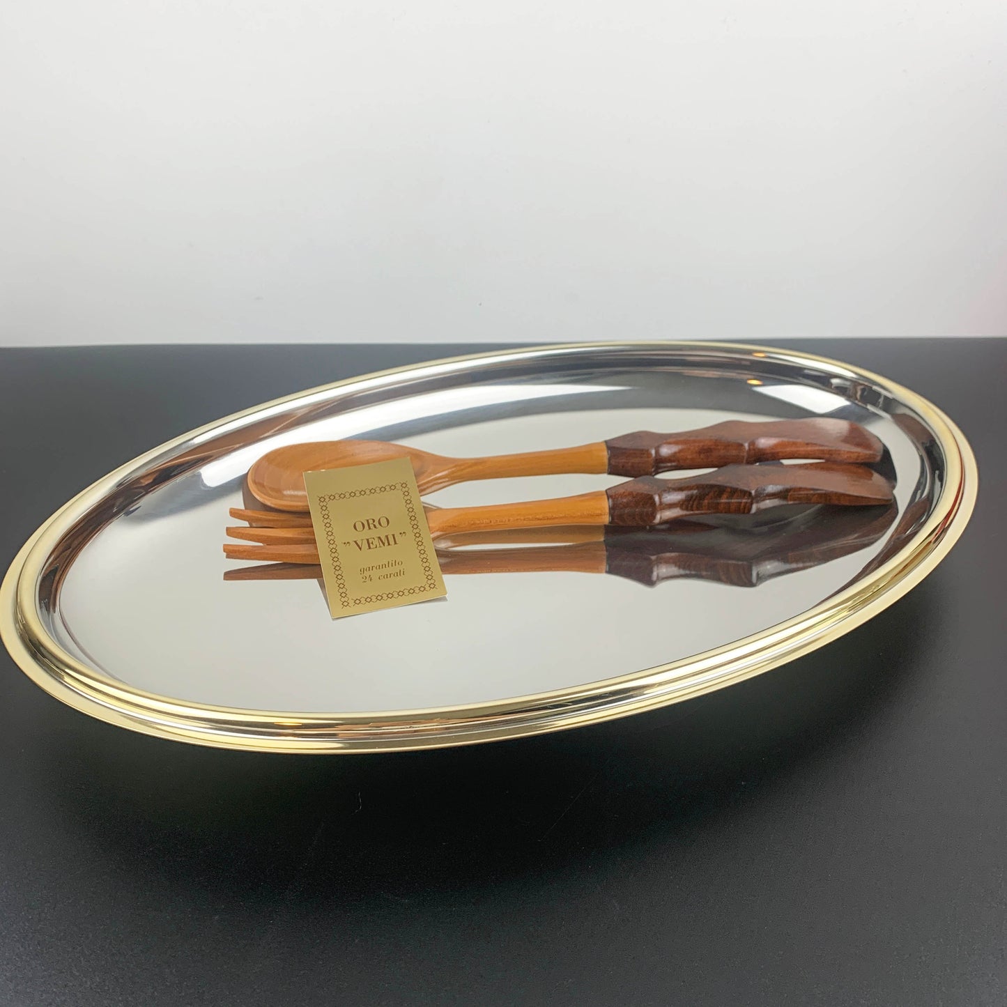 Vemi Antipasti Platter with 24k Gold Trim and Cherry Wood Utensils