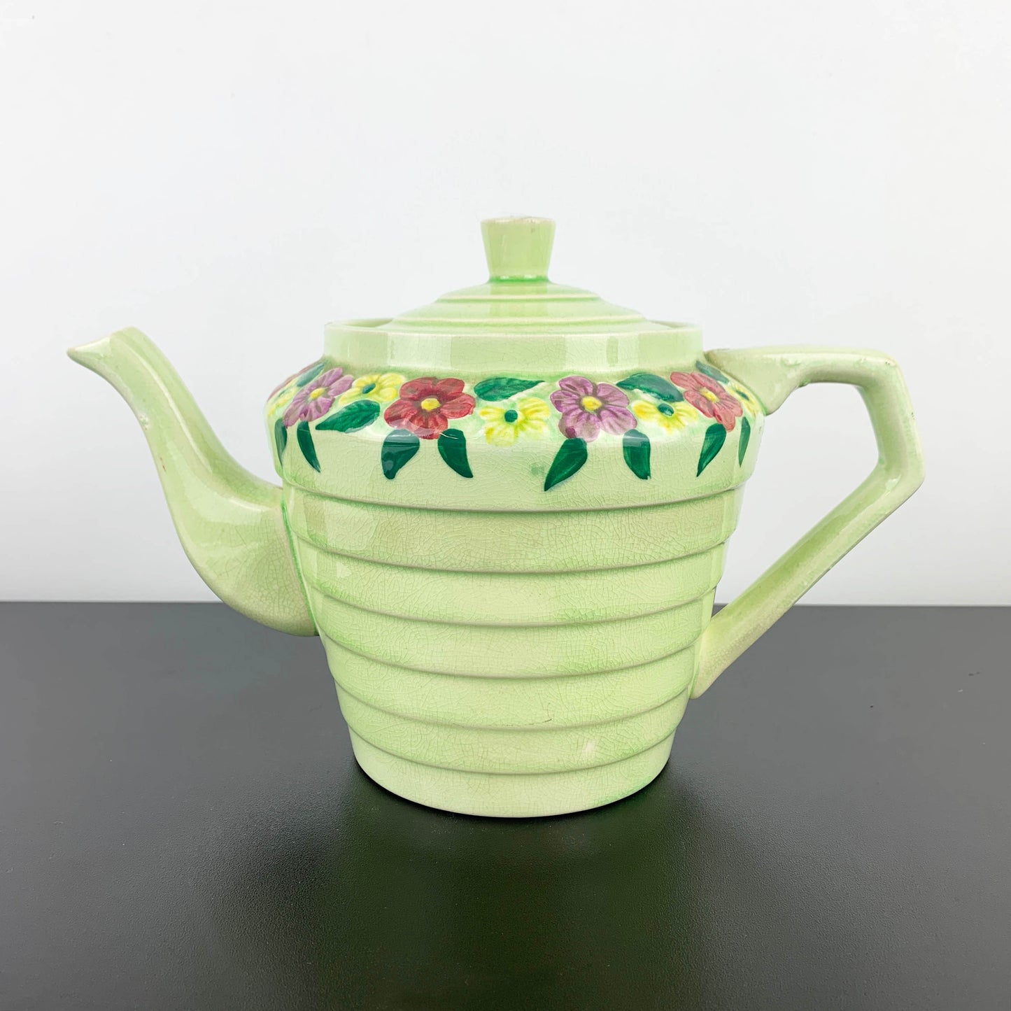 Wade Heath Green Floral Art Deco Teapot