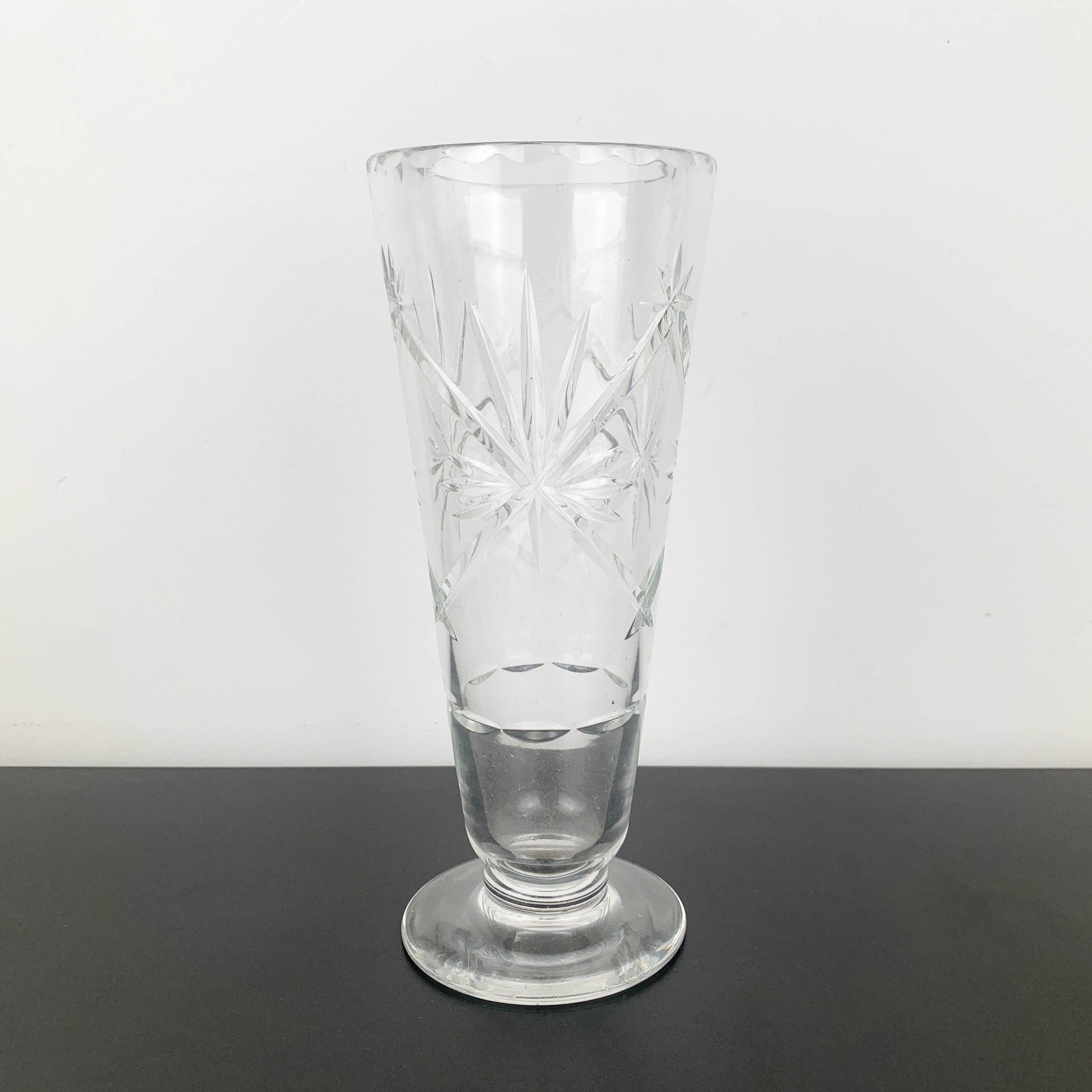 Webb Corbett footed vase with star cut pattern