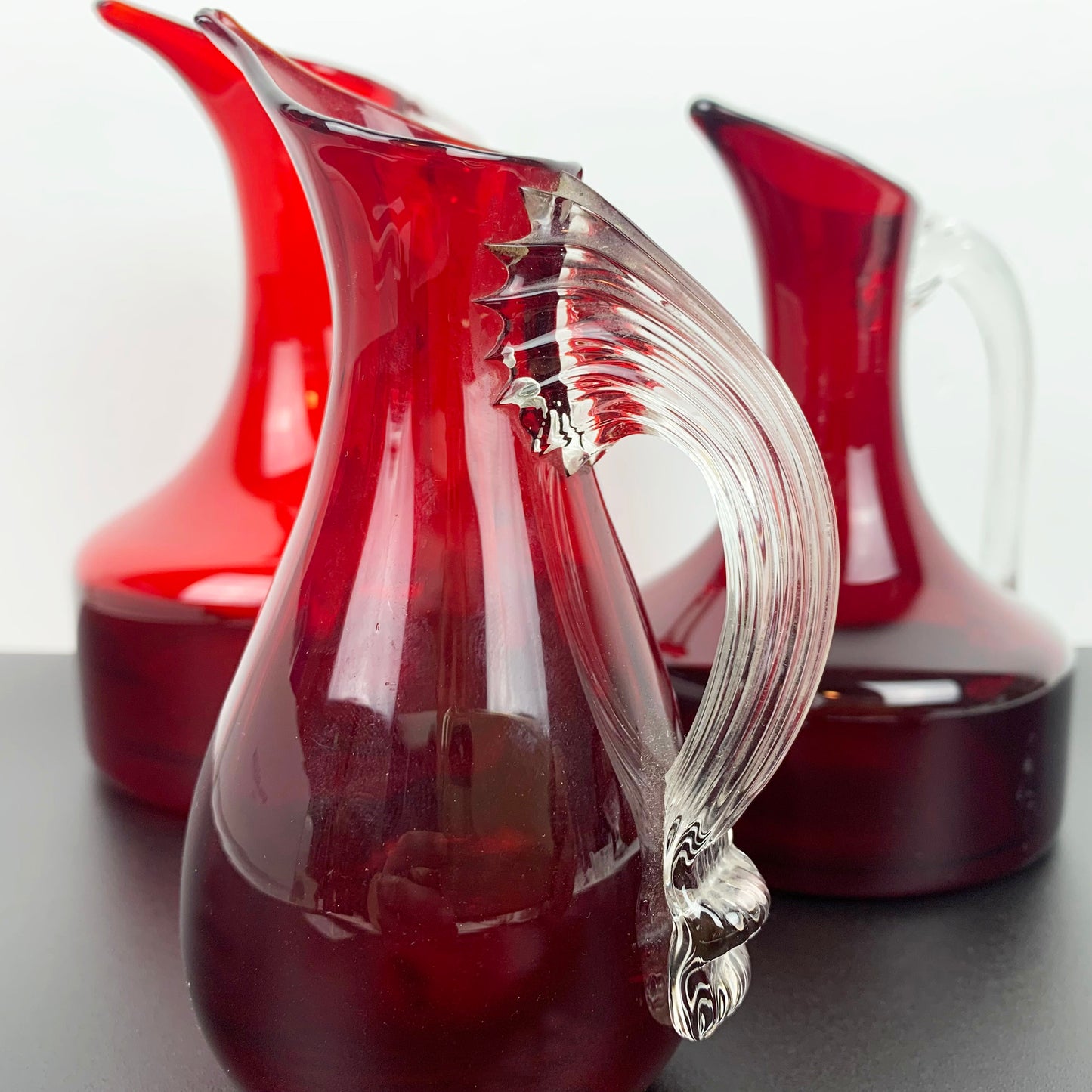 Whitefriars Ruby Red Jug Collection by Geoffrey Baxter