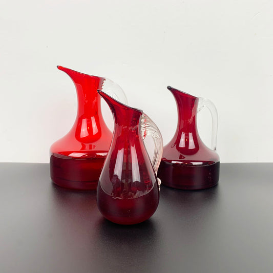 Whitefriars Ruby Red Jug Collection by Geoffrey Baxter