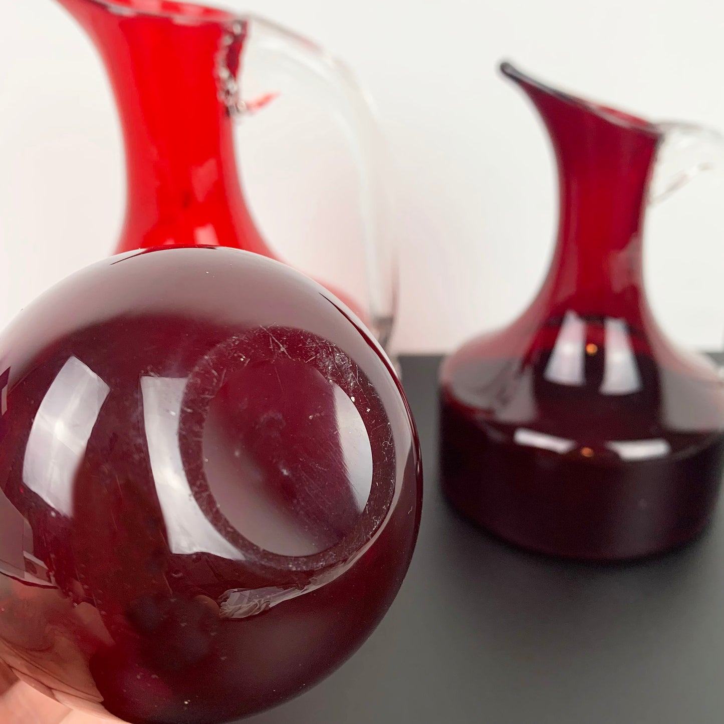Whitefriars Ruby Red Jug Collection by Geoffrey Baxter
