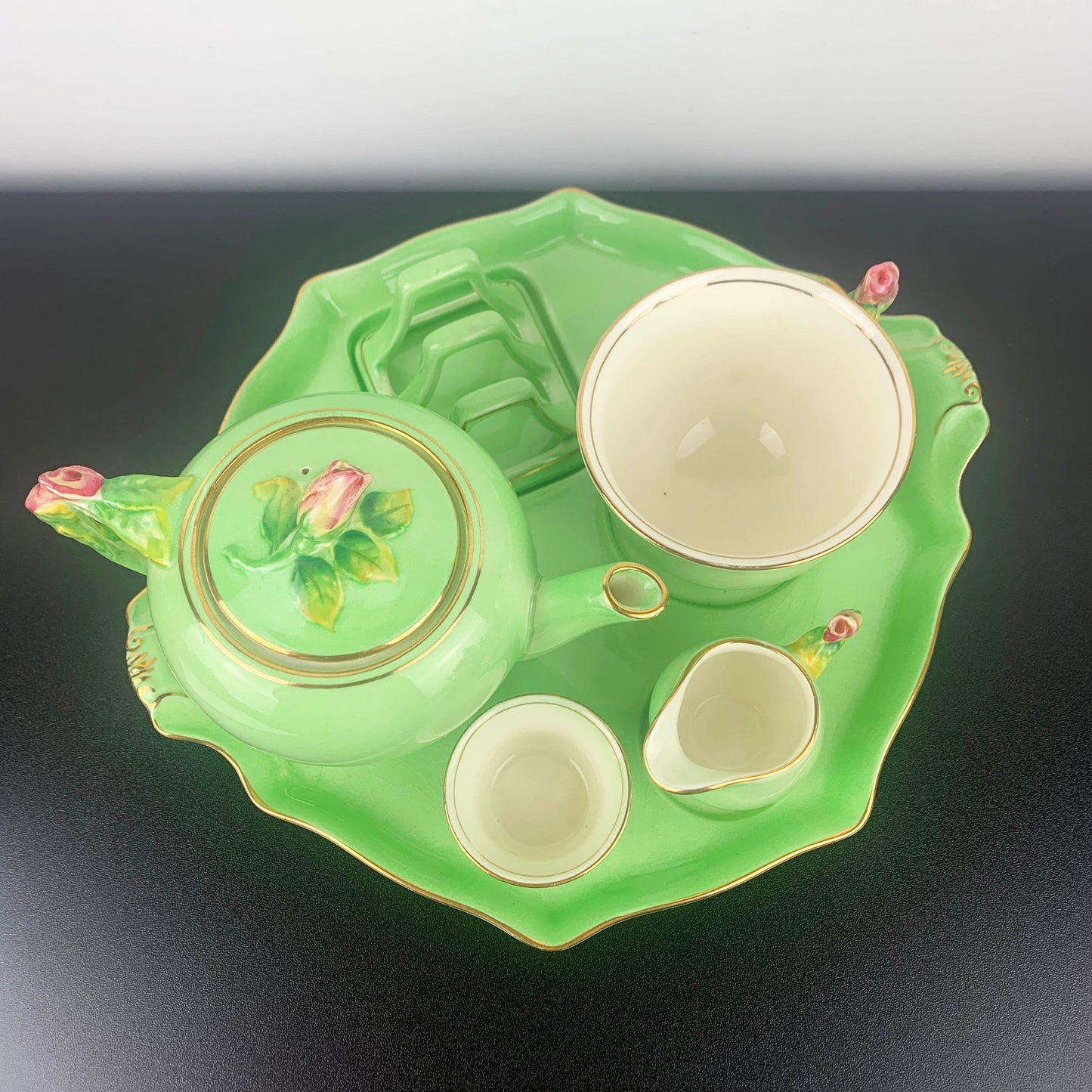 Royal Winton Green Rosebud Breakfast Set