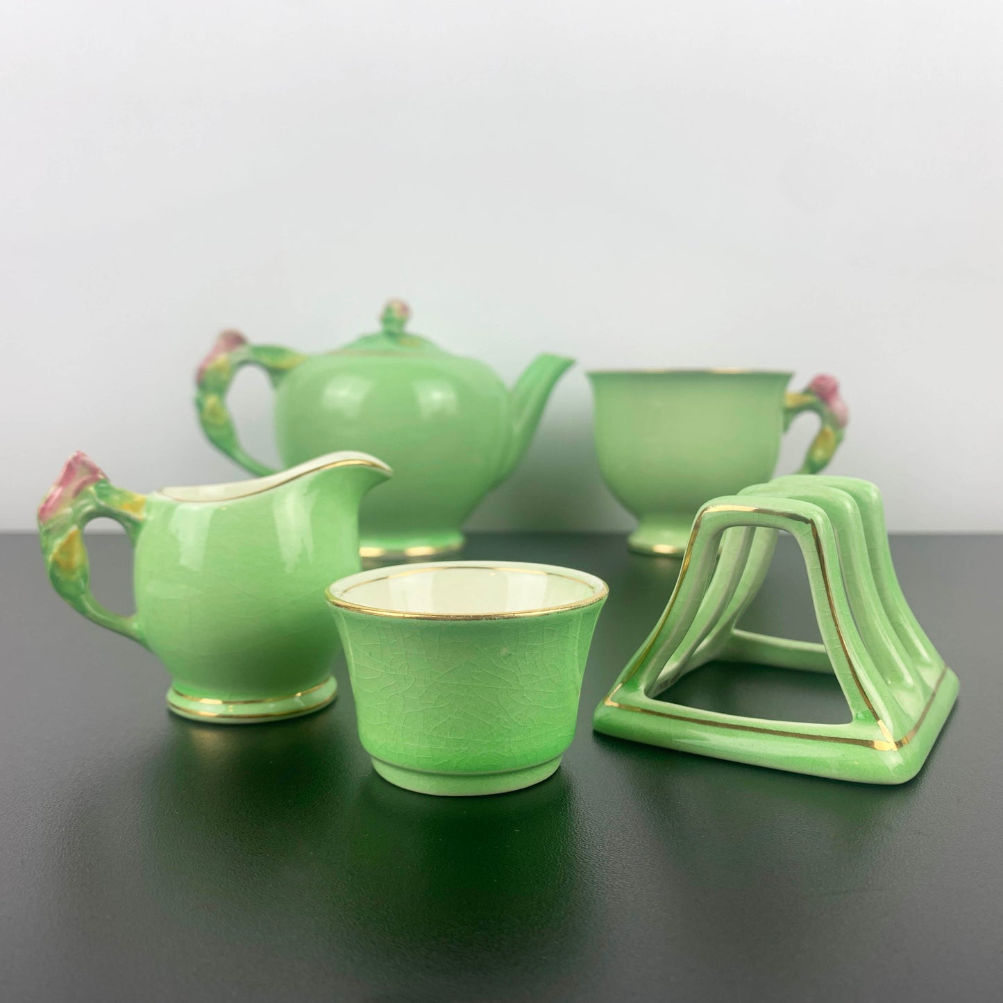 Royal Winton Green Rosebud Breakfast Set